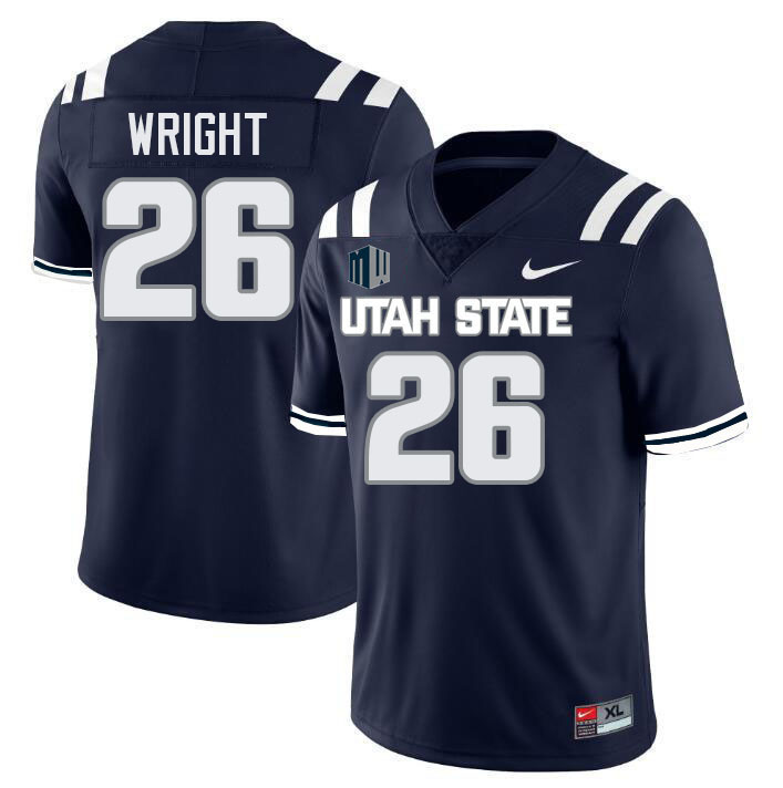 Utah State Aggies #26 Nathan Wright College Football Jerseys Stitched-Navy